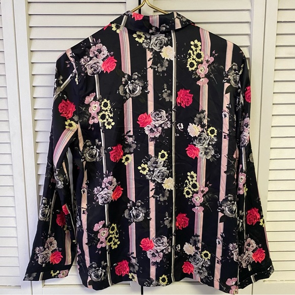 Victoria Secret Silky Sleep Shirt Black/Pink Striped with Pink Flowers Size Sm - Picture 6 of 6